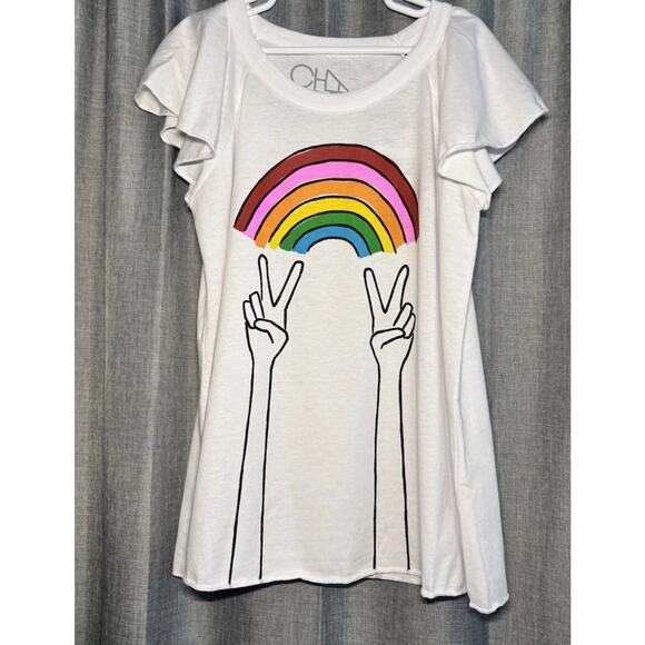 Chaser Girls Rainbow Peace Sign Flutter Short Sleeve T Shirt White Size 10 Girls - Picture 8 of 8